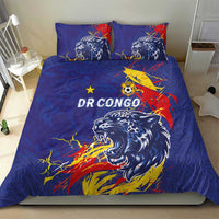 DR Congo Football Leopard Mascot Bedding Set Fierce Leopard Art National Flag Colors