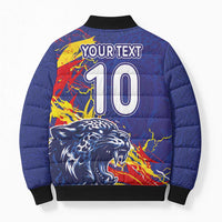 Custom DR Congo Football Leopard Mascot Bomber Puffer Jacket Fierce Leopard Art National Flag Colors