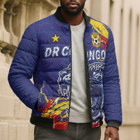 Custom DR Congo Football Leopard Mascot Bomber Puffer Jacket Fierce Leopard Art National Flag Colors