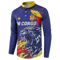Custom DR Congo Football Leopard Mascot Button Sweatshirt Fierce Leopard Art National Flag Colors