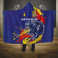 DR Congo Football Leopard Mascot Hooded Blanket Fierce Leopard Art National Flag Colors