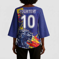 Custom DR Congo Football Leopard Mascot Kimono Sleeve Blouse Fierce Leopard Art National Flag Colors