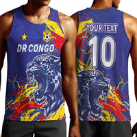 Custom DR Congo Football Leopard Mascot Men Tank Top Fierce Leopard Art National Flag Colors