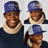 DR Congo Football Leopard Mascot Mesh Trucker Cap Fierce Leopard Art In National Flag Colors