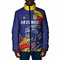 Custom DR Congo Football Leopard Mascot Padded Jacket Fierce Leopard Art National Flag Colors