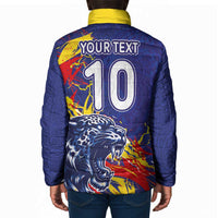 Custom DR Congo Football Leopard Mascot Padded Jacket Fierce Leopard Art National Flag Colors