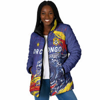 Custom DR Congo Football Leopard Mascot Padded Jacket Fierce Leopard Art National Flag Colors