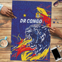 DR Congo Football Leopard Mascot Puzzle Fierce Leopard Art National Flag Colors