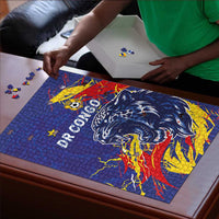 DR Congo Football Leopard Mascot Puzzle Fierce Leopard Art National Flag Colors
