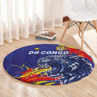 DR Congo Football Leopard Mascot Round Carpet Fierce Leopard Art National Flag Colors