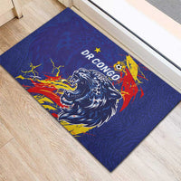 DR Congo Football Leopard Mascot Rubber Doormat Fierce Leopard Art National Flag Colors