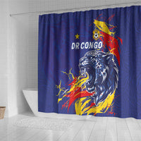DR Congo Football Leopard Mascot Shower Curtain Fierce Leopard Art National Flag Colors