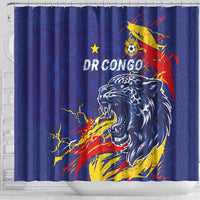 DR Congo Football Leopard Mascot Shower Curtain Fierce Leopard Art National Flag Colors