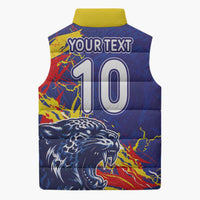 Custom DR Congo Football Leopard Mascot Sleeveless Puffer Jacket Fierce Leopard Art National Flag Colors
