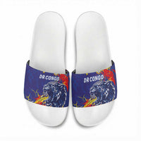 DR Congo Football Leopard Mascot Slide Sandals Fierce Leopard Art National Flag Colors