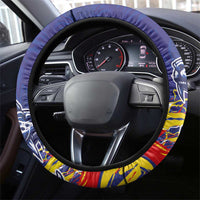 DR Congo Football Leopard Mascot Steering Wheel Cover Fierce Leopard Art National Flag Colors