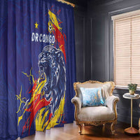 DR Congo Football Leopard Mascot Window Curtain Fierce Leopard Art National Flag Colors