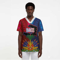 Haiti Coat Of Arms Map Dashiki Scrub Top Vibrant Caribbean Heritage