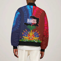 Haiti Coat Of Arms Map Dashiki Sleeve Zip Bomber Jacket Vibrant Caribbean Heritage