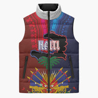 Haiti Coat Of Arms Map Dashiki Sleeveless Puffer Jacket Vibrant Caribbean Heritage