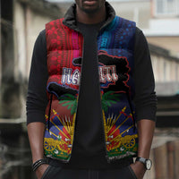 Haiti Coat Of Arms Map Dashiki Sleeveless Puffer Jacket Vibrant Caribbean Heritage