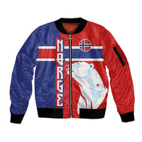 Custom Norway Ice Hockey Sleeve Zip Bomber Jacket Polar Bears-Viking Ornament Flag Style