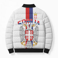 Serbia Coat Of Arms Srbija Eagle Bomber Puffer Jacket Traditional Serbian Heraldic Crest White Double Headed Eagle