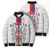 Serbia Coat Of Arms Srbija Eagle Bomber Puffer Jacket Traditional Serbian Heraldic Crest White Double Headed Eagle