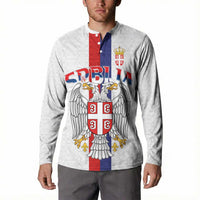 Serbia Coat Of Arms Srbija Eagle Button Sweatshirt Traditional Serbian Heraldic Crest White Double Headed Eagle