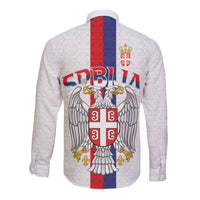 Serbia Coat Of Arms Srbija Eagle Long Sleeve Button Shirt Traditional Serbian Heraldic Crest White Double Headed Eagle