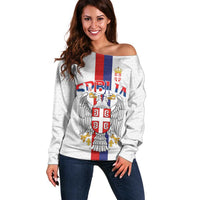 Serbia Coat Of Arms Srbija Eagle Off Shoulder Sweater Traditional Serbian Heraldic Crest White Double Headed Eagle