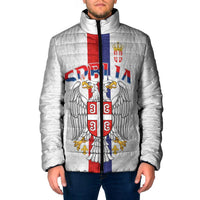 Serbia Coat Of Arms Srbija Eagle Padded Jacket Traditional Serbian Heraldic Crest White Double Headed Eagle