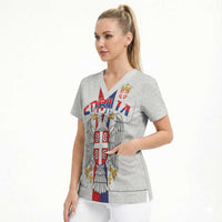 Serbia Coat Of Arms Srbija Eagle Scrub Top Traditional Serbian Heraldic Crest White Double Headed Eagle