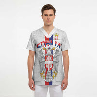 Serbia Coat Of Arms Srbija Eagle Scrub Top Traditional Serbian Heraldic Crest White Double Headed Eagle