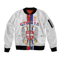 Serbia Coat Of Arms Srbija Eagle Sleeve Zip Bomber Jacket Traditional Serbian Heraldic Crest White Double Headed Eagle