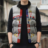 Serbia Coat Of Arms Srbija Eagle Sleeveless Puffer Jacket Traditional Serbian Heraldic Crest White Double Headed Eagle