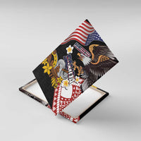 United States and American Samoa Together Canvas Wall Art Bald Eagle and Polynesian Traditional Culture with Plumeria