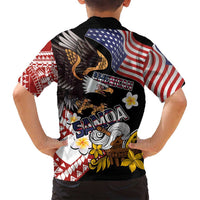 United States and American Samoa Together Family Matching Puletasi and Hawaiian Shirt Bald Eagle and Polynesian Traditional Culture with Plumeria