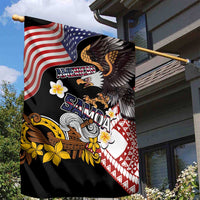 United States and American Samoa Together Garden Flag Bald Eagle and Polynesian Traditional Culture with Plumeria