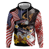United States and American Samoa Together Hoodie Bald Eagle and Polynesian Traditional Culture with Plumeria