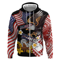 United States and American Samoa Together Hoodie Bald Eagle and Polynesian Traditional Culture with Plumeria