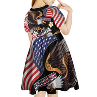 United States and American Samoa Together Kid Short Sleeve Dress Bald Eagle and Polynesian Traditional Culture with Plumeria