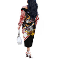 United States and American Samoa Together Off The Shoulder Long Sleeve Dress Bald Eagle and Polynesian Traditional Culture with Plumeria