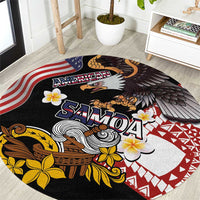 United States and American Samoa Together Round Carpet Bald Eagle and Polynesian Traditional Culture with Plumeria