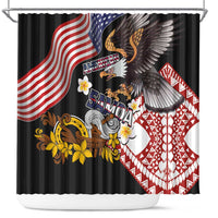 United States and American Samoa Together Shower Curtain Bald Eagle and Polynesian Traditional Culture with Plumeria