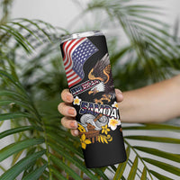 United States and American Samoa Together Skinny Tumbler Bald Eagle and Polynesian Traditional Culture with Plumeria