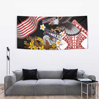 United States and American Samoa Together Tapestry Bald Eagle and Polynesian Traditional Culture with Plumeria
