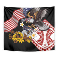 United States and American Samoa Together Tapestry Bald Eagle and Polynesian Traditional Culture with Plumeria