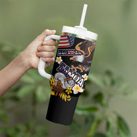 United States and American Samoa Together Tumbler With Handle Bald Eagle and Polynesian Traditional Culture with Plumeria