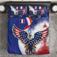 French American Heritage Month Bedding Set USA Eagle and France Urban Paris National Flag Style